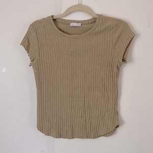 Beige striped short sleeve top